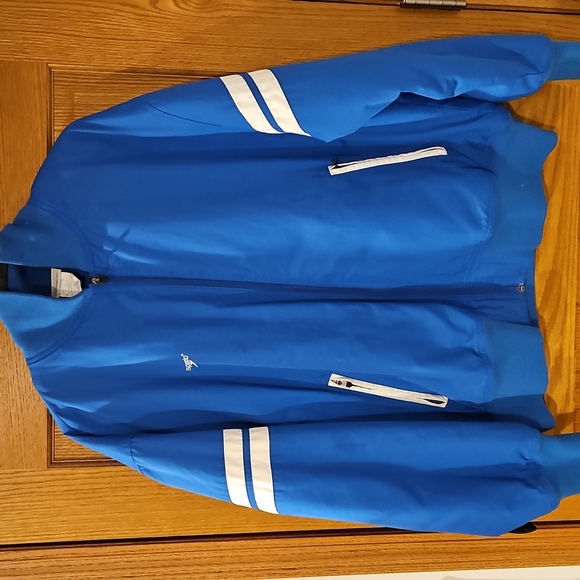 Beautiful bright blue vintage speedo bomber jacket coat Sz.L zipper pockets - Picture 1 of 13